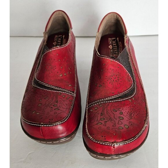 Spring Step L'Artiste Sz 40/9.5 Slip On Red Cut Out Floral shoes Art To Wear - Picture 2 of 11